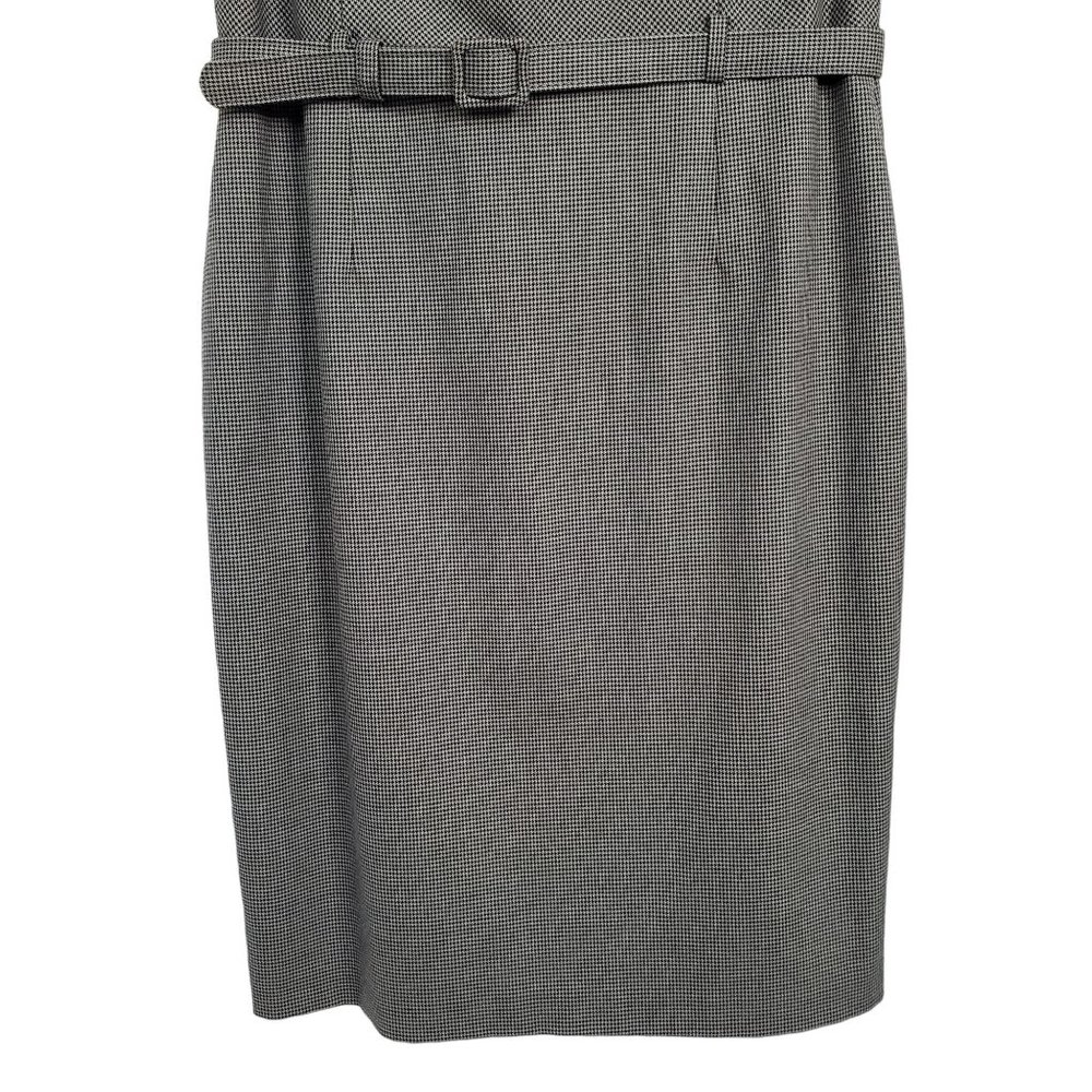 Banana Republic Sz 12 Dress Micro Houndstooth Cap Sleeve Belt Draped Black Gray - Picture 6 of 13